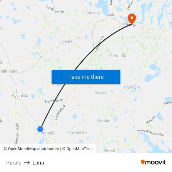 Purola to Lahti map