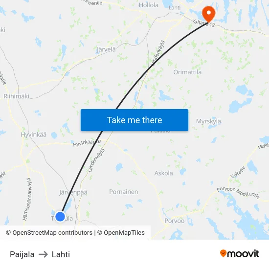 Paijala to Lahti map