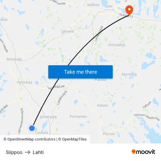 Siippoo to Lahti map
