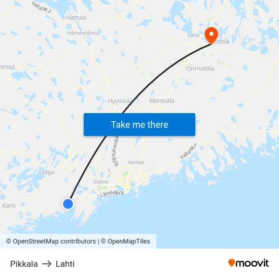 Pikkala to Lahti map