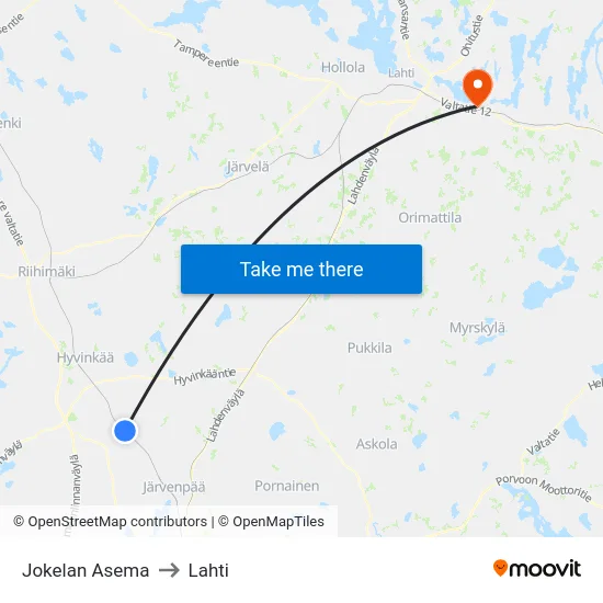 Jokelan Asema to Lahti map