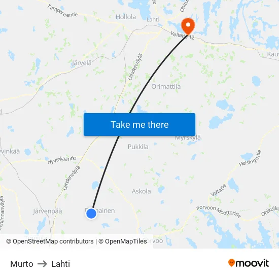 Murto to Lahti map