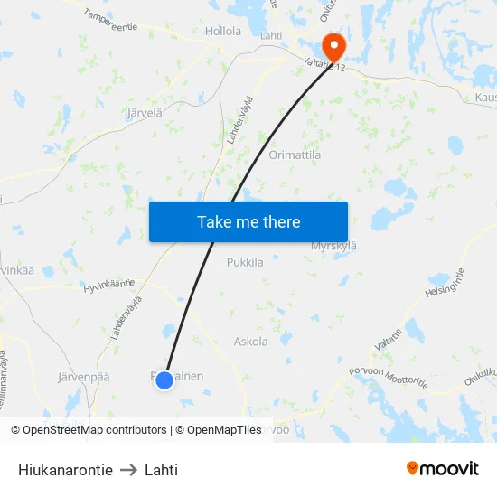 Hiukanarontie to Lahti map