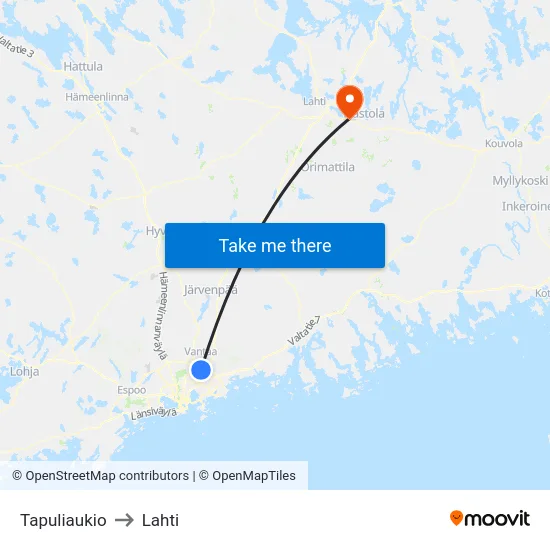 Tapuliaukio to Lahti map