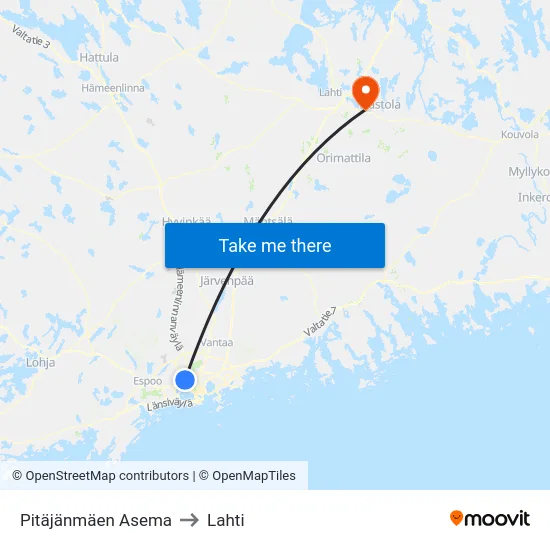 Pitäjänmäen Asema to Lahti map