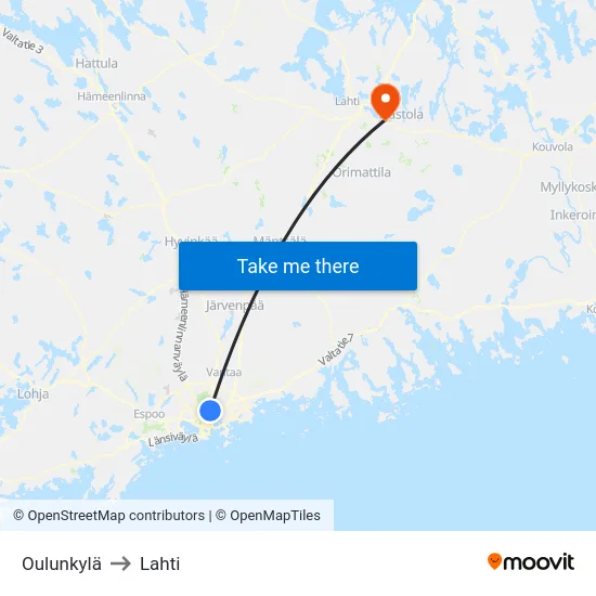 Oulunkylä to Lahti map