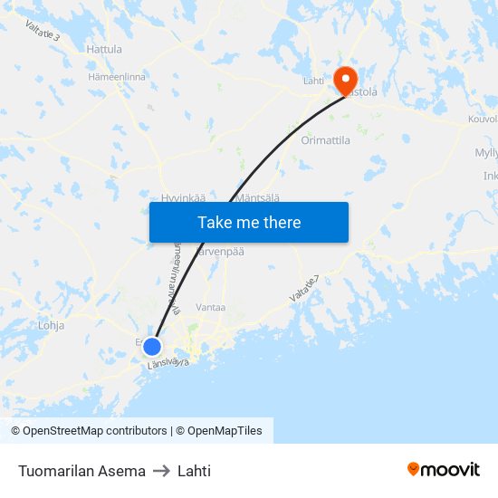 Tuomarilan Asema to Lahti map