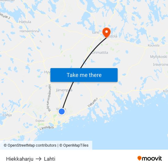 Hiekkaharju to Lahti map