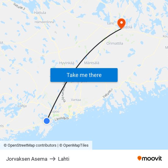 Jorvaksen Asema to Lahti map
