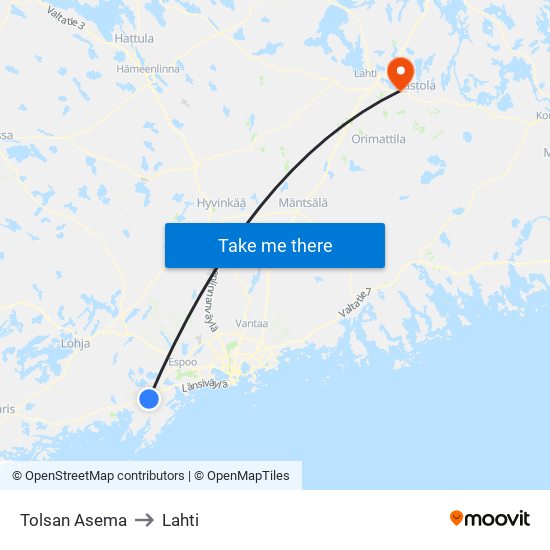 Tolsan Asema to Lahti map