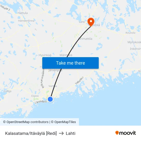 Kalasatama/Itäväylä [Redi] to Lahti map