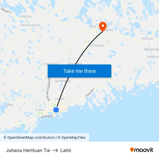 Juhana Herttuan Tie to Lahti map