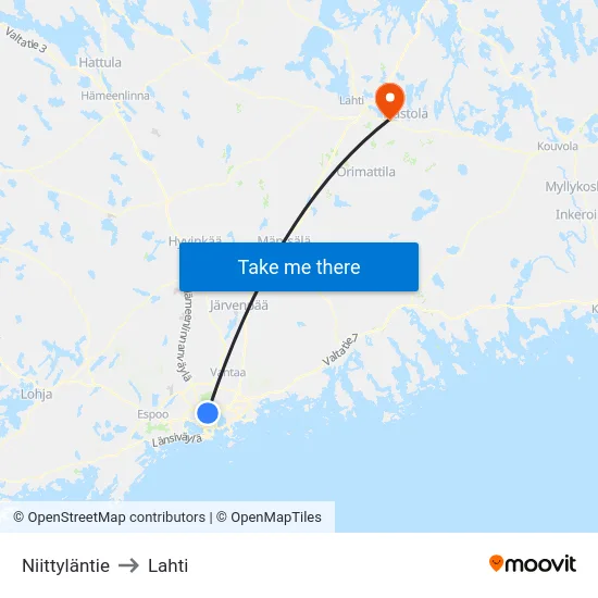 Niittyläntie to Lahti map