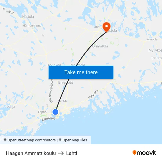 Haagan Ammattikoulu to Lahti map