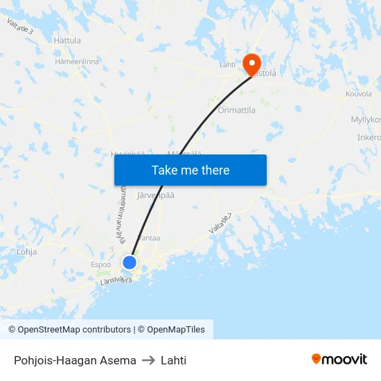 Pohjois-Haagan Asema to Lahti map