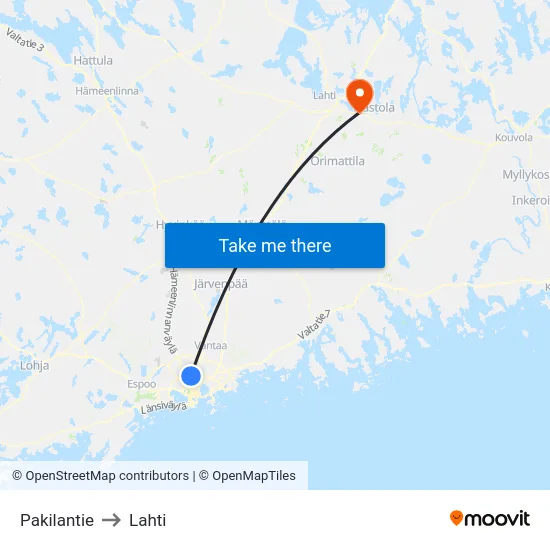 Pakilantie to Lahti map