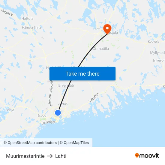 Muurimestarintie to Lahti map