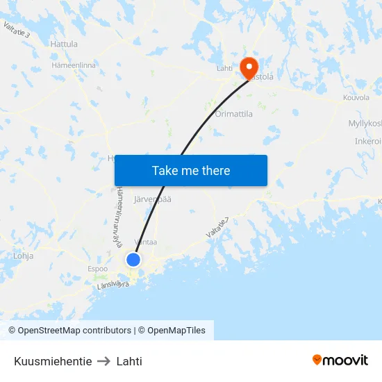 Kuusmiehentie to Lahti map