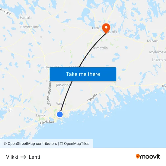 Viikki to Lahti map