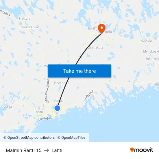 Malmin Raitti 15 to Lahti map