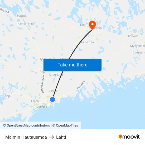 Malmin Hautausmaa to Lahti map