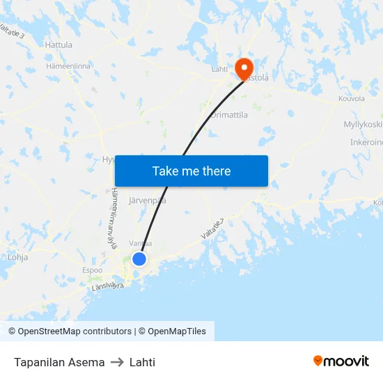 Tapanilan Asema to Lahti map