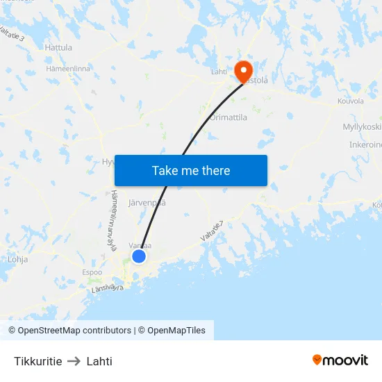 Tikkuritie to Lahti map