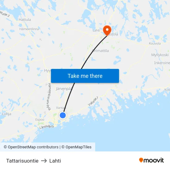 Tattarisuontie to Lahti map