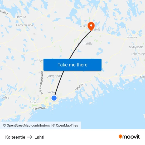 Kalteentie to Lahti map