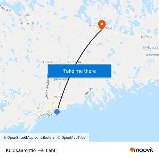 Kulosaarentie to Lahti map