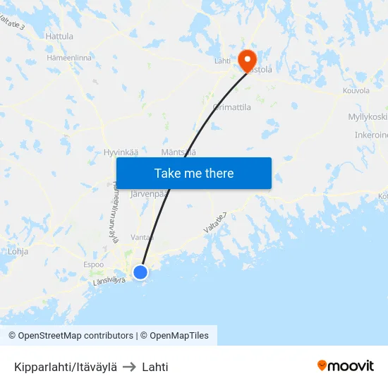 Kipparlahti/Itäväylä to Lahti map