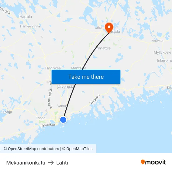 Mekaanikonkatu to Lahti map