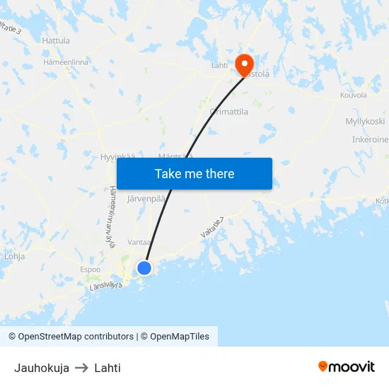Jauhokuja to Lahti map