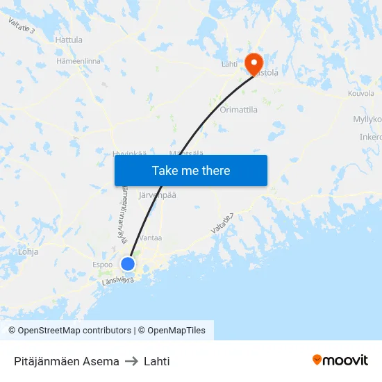 Pitäjänmäen Asema to Lahti map