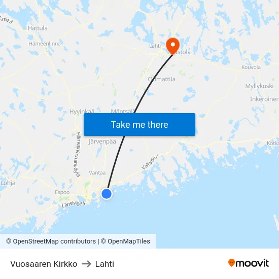 Vuosaaren Kirkko to Lahti map