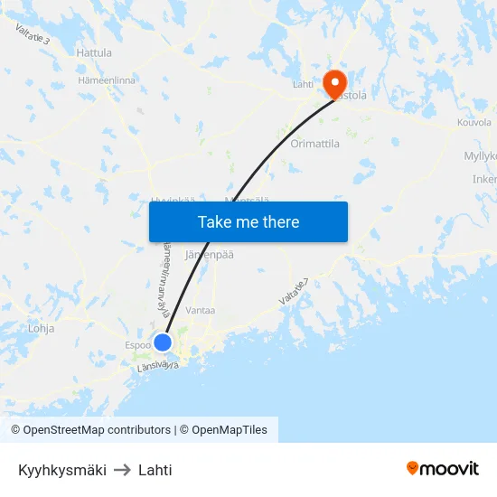 Kyyhkysmäki to Lahti map