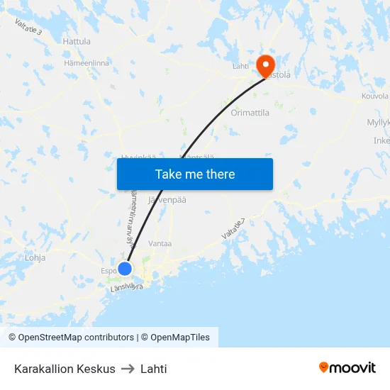 Karakallio Center to Lahti map