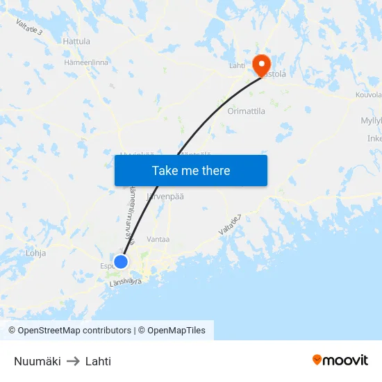 Nuumäki to Lahti map