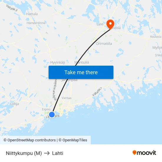 Niittykumpu (M) to Lahti map