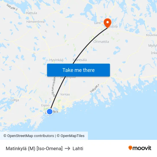 Matinkylä (M) [Iso-Omena] to Lahti map