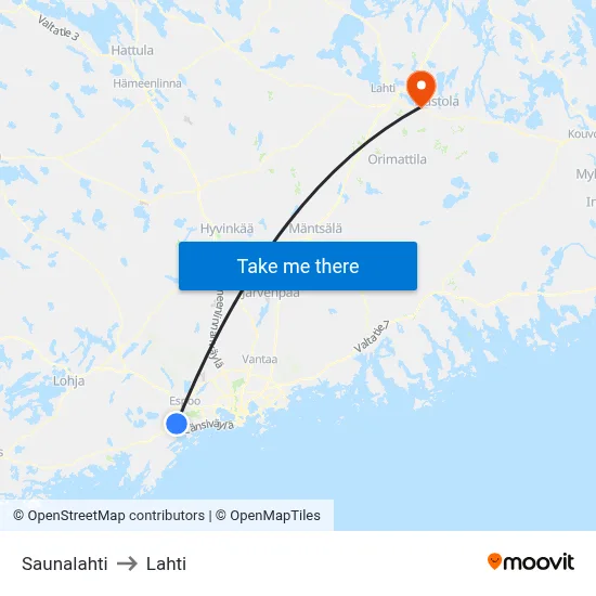 Saunalahti to Lahti map