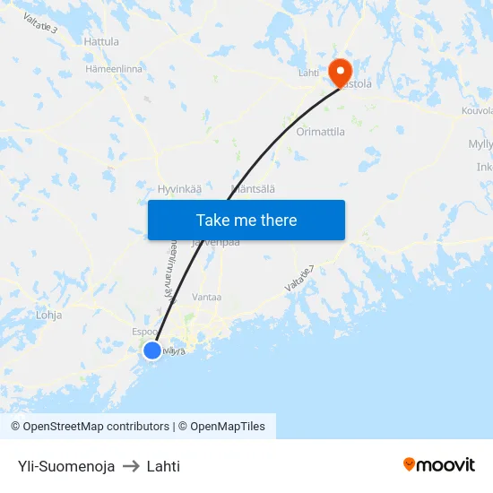 Yli-Suomenoja to Lahti map