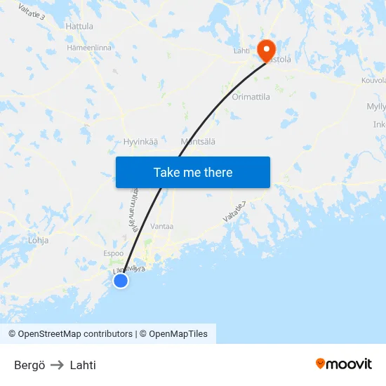 Bergö to Lahti map