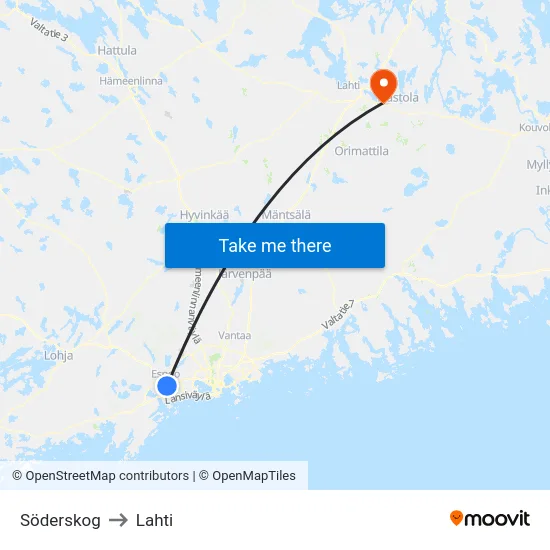 Söderskog to Lahti map
