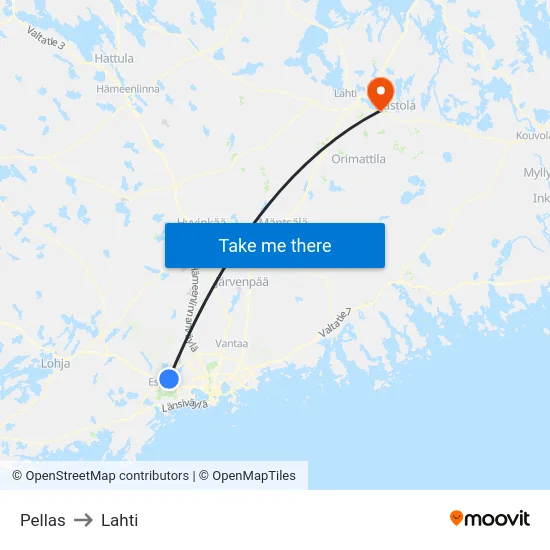 Pellas to Lahti map