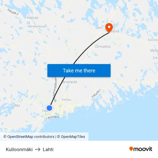 Kulloonmäki to Lahti map