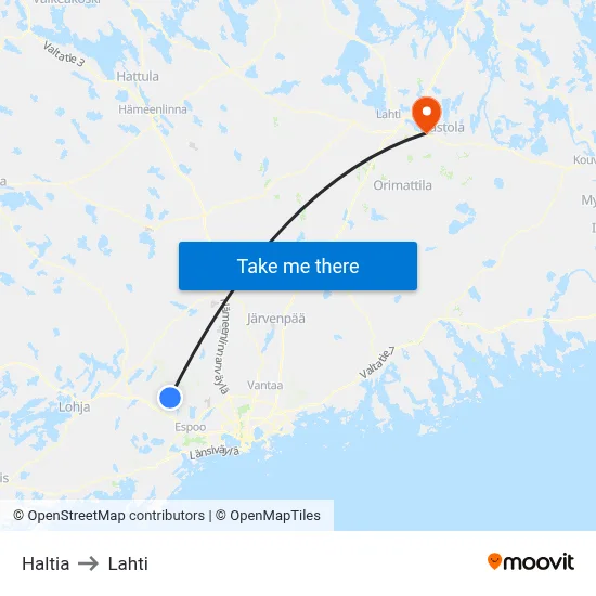 Haltia to Lahti map