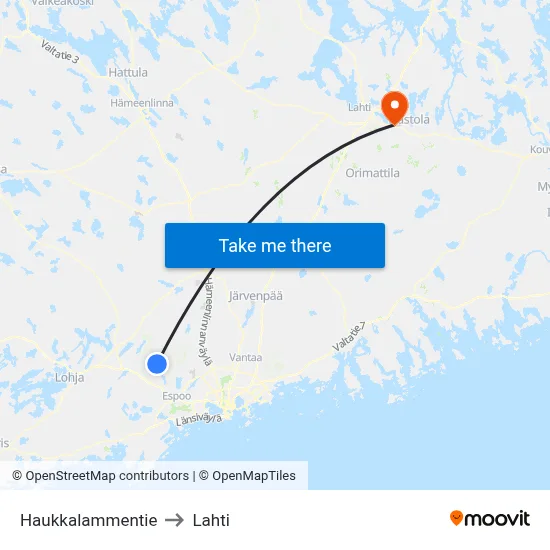 Haukkalammentie to Lahti map