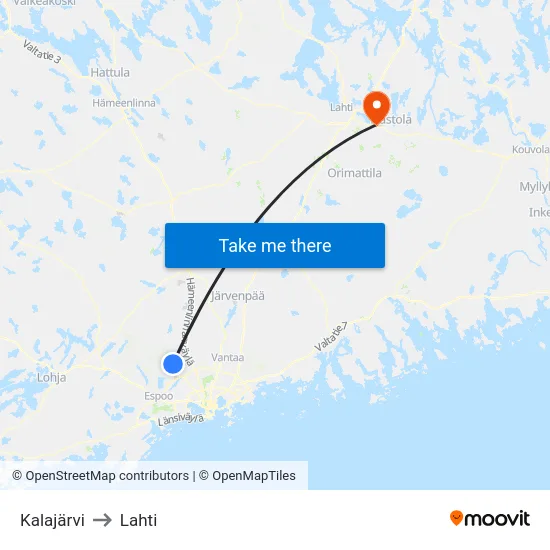 Kalajärvi to Lahti map