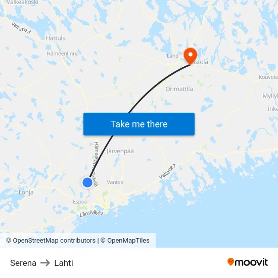Serena to Lahti map
